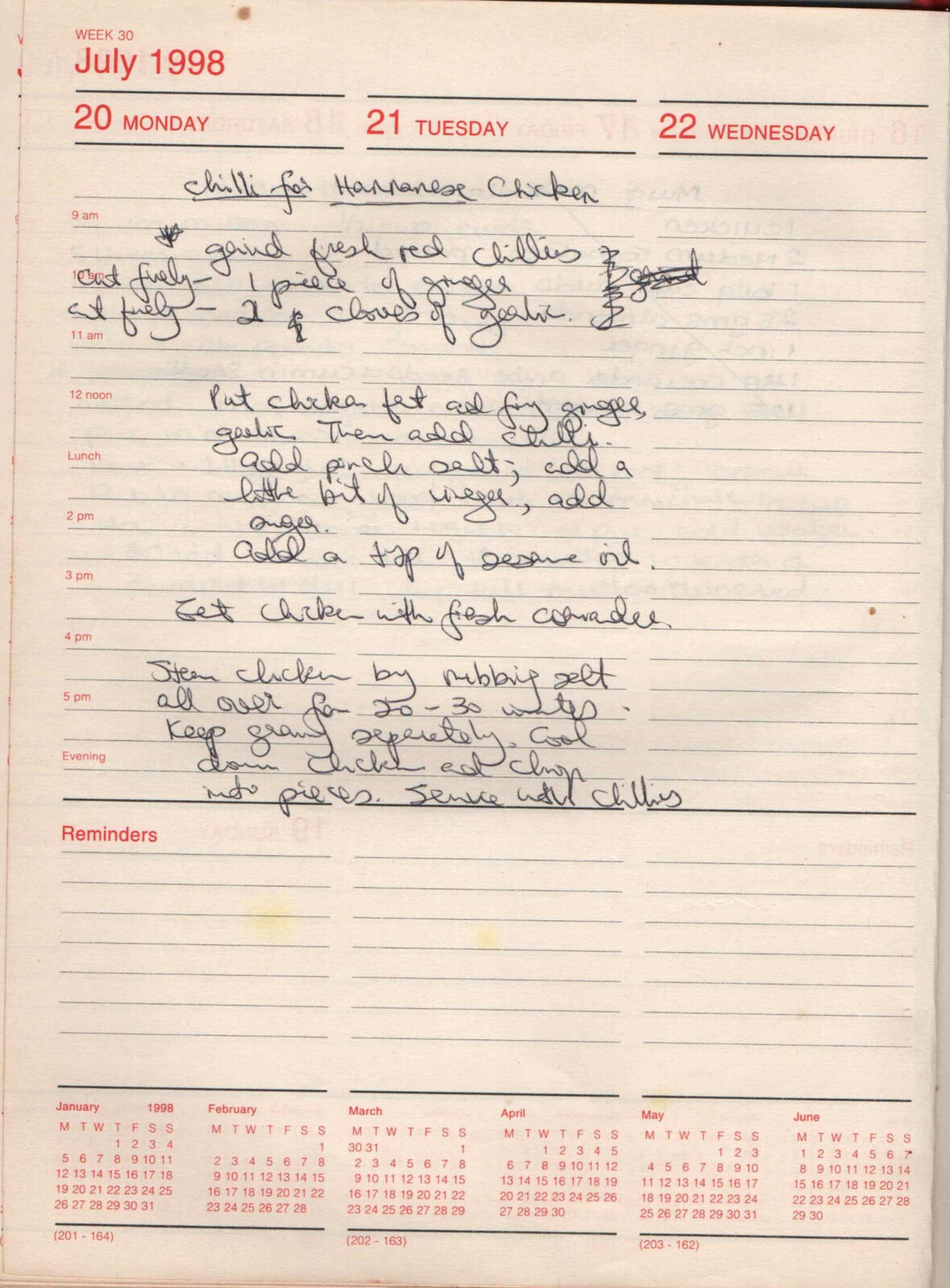 Original handwritten page for Chilli Hannanese Chicken